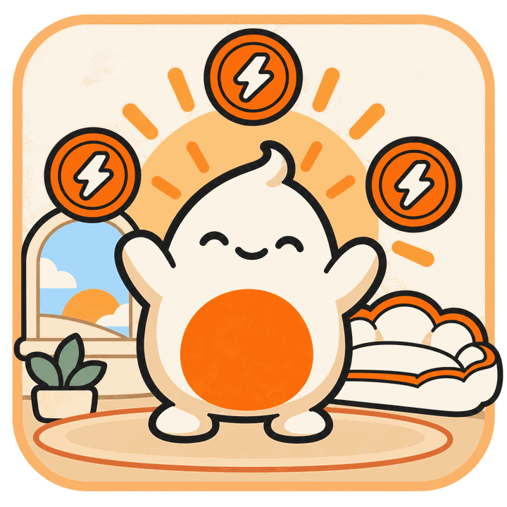 Blob celebrating with coins